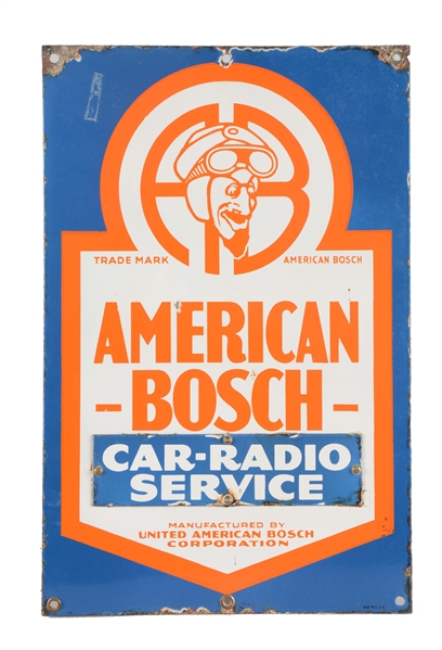 AMERICAN BOSCH WITH DRIVER LOGO PORCELAIN SIGN.