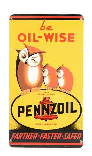 SUPER RARE PENNZOIL "BE OIL-WISE" MASONITE SIGN.