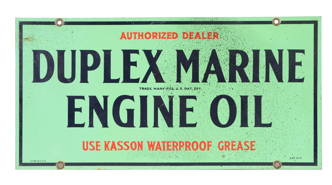 DUPLEX MARINE ENGINE OIL METAL SIGN.