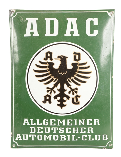ADAC AUTOMOBILE CLUB DOMED PORCELAIN SIGN.