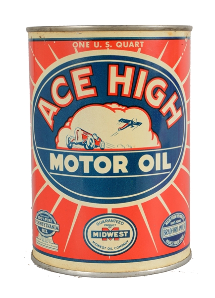 ACE HIGH MOTOR OIL QUART CAN.