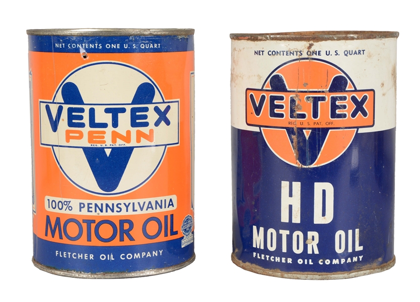 LOT OF 2: VELTEX MOTOR OIL CANS.