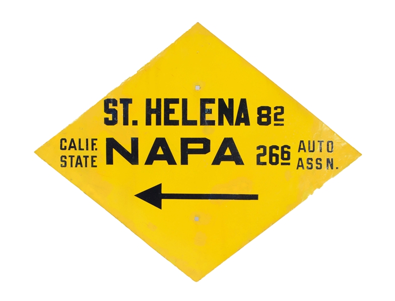 EARLY NAPA CALIFORNIA DIRECTIONAL ROAD SIGN - RESTORED. 