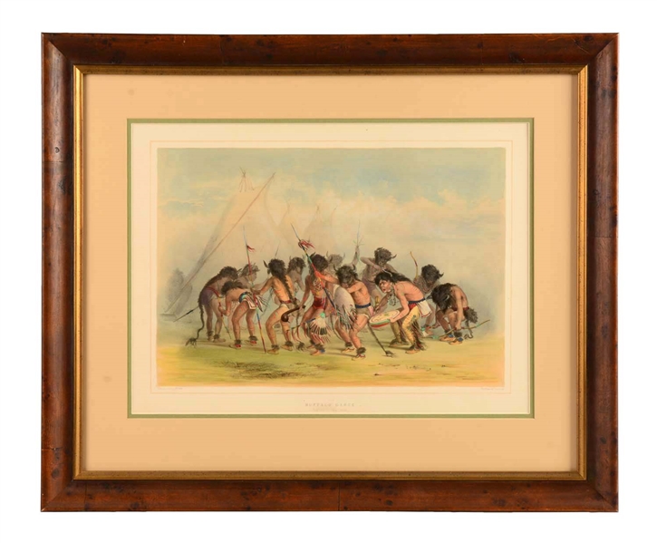 BUFFALO DANCE, NO. 8 (FROM CATLINS N. A. INDIAN COLLECTION) FRAMED LITHOGRAPH. 