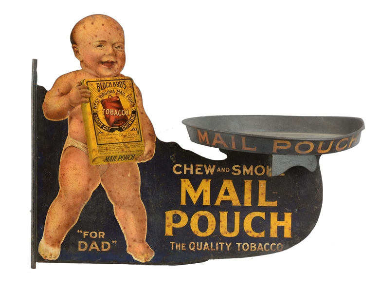 MAIL POUCH TOBACCO SINGLE SIDED TIN FLANGE SIGN. 