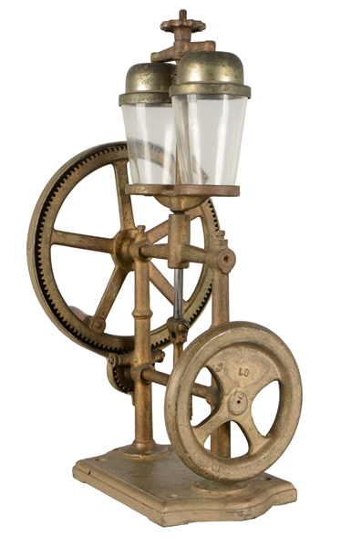 ANTIQUE MILK SHAKE MACHINE WITH TWO GLASS CUPS.