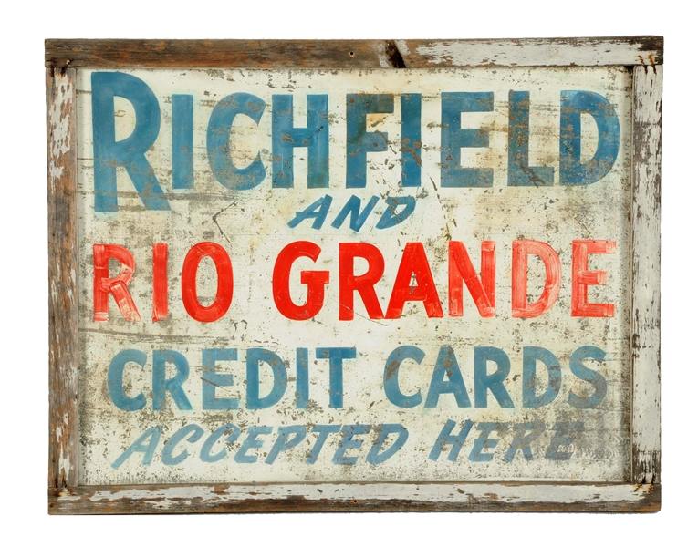 RICHFIELD & RIO GRANDE CREDIT CARDS ACCEPTED METAL SIGN.