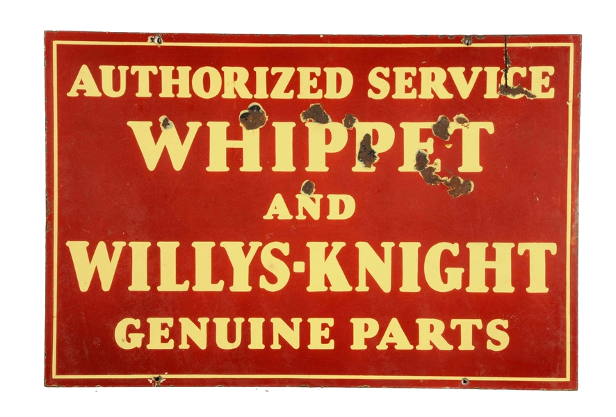 AUTHORIZED SERVICE WHIPPET & WILLYS PORCELAIN SIGN.