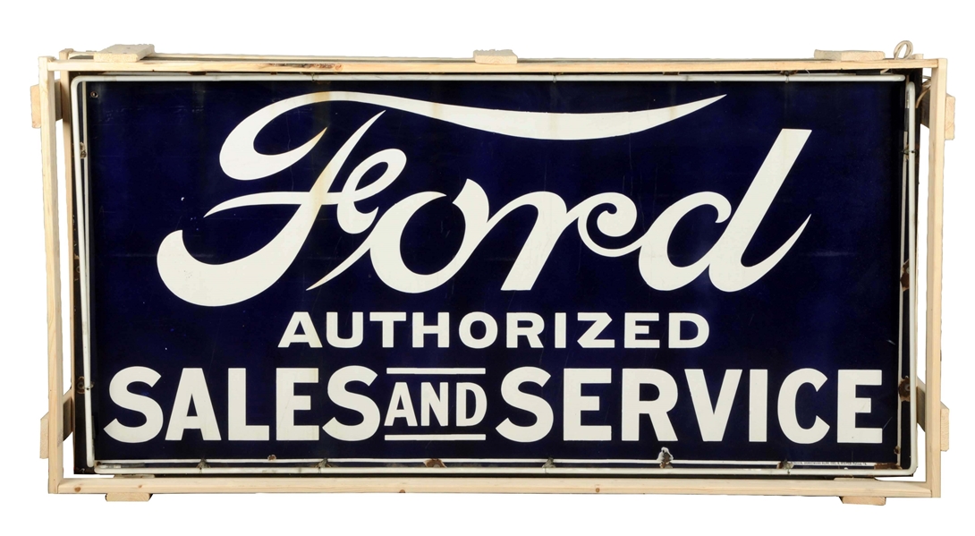 FORD AUTHORIZED SALES AND SERVICE PORCELAIN SIGN.