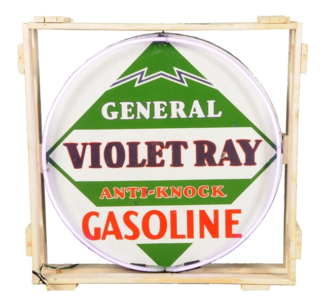 GENERAL VIOLET RAY ANTI-KNOCK GASOLINE PORCELAIN SIGN.