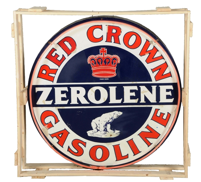 RARE RED CROWN ZEROLENE GASOLINE W/ BEAR PORCELAIN SIGN.