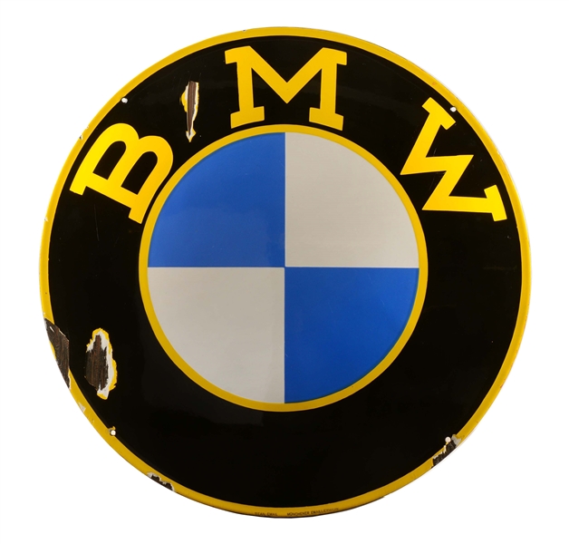BMW W/ LOGO CONVEXED PORCELAIN SIGN.