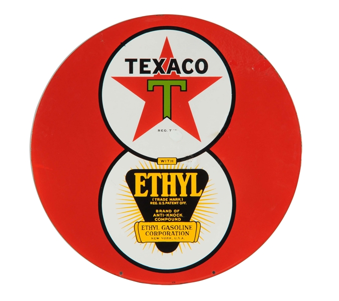 TEXACO (BLACK-T) "EIGHT-BALL" W/ETHYL LOGO PORCELAIN SIGN.