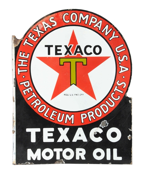 TEXACO MOTOR OIL PORCELAIN FLANGE SIGN.