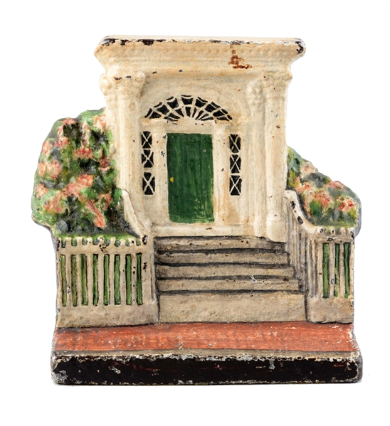 CAST IRON HOUSE FRONT W/ STEPS DOORSTOP.