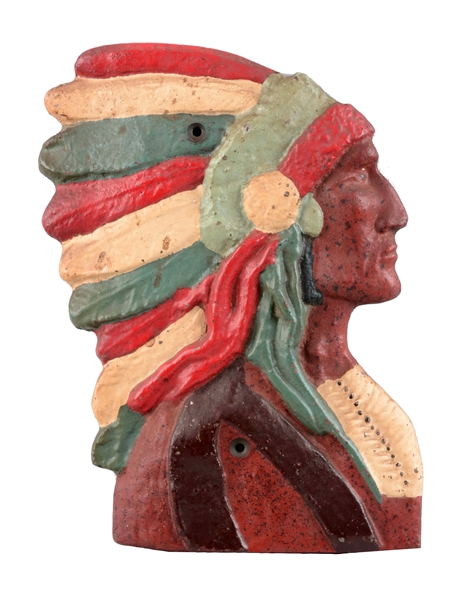 CAST IRON INDIAN CHIEF ARCHITECTURAL WALL PLAQUE.