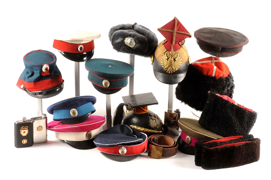 LARGE LOT OF RUSSIAN HATS & HEAD GEAR.