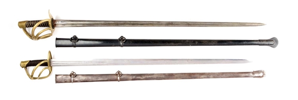 LOT OF 2: EUROPEAN CAVALRY SABERS WITH SCABBARDS.