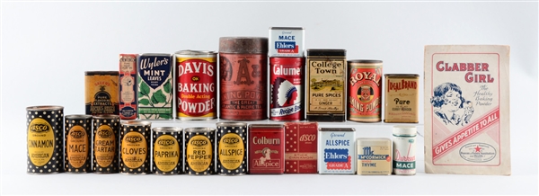 LOT OF 22: ASSORTED SPICE TINS. 