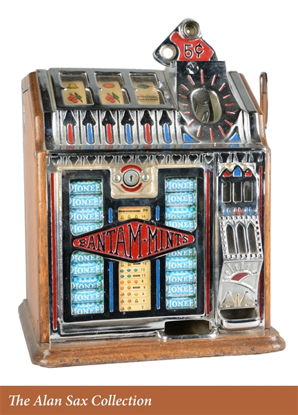 **5¢ PACE MFG. CO. BANTAM RESERVE JACKPOT VENDER SLOT MACHINE.