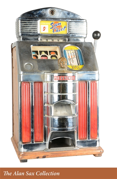 **5¢ O.D. JENNINGS TIC-TAC-TOE SUN CHIEF SLOT MACHINE.