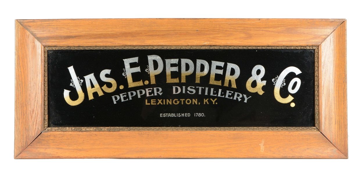 JAS. E. PEPPER & CO. PEPPER DISTILLERY REVERSE ON GLASS ADVERTISEMENT. 