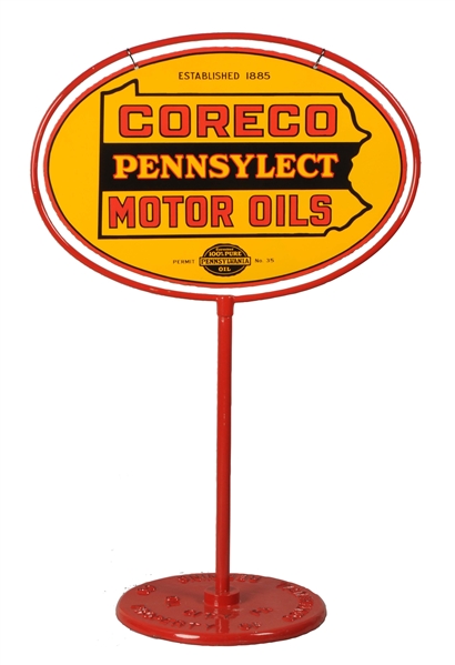 CORECO PENNSYLECT MOTOR OIL OVAL PORCELAIN SIGN.