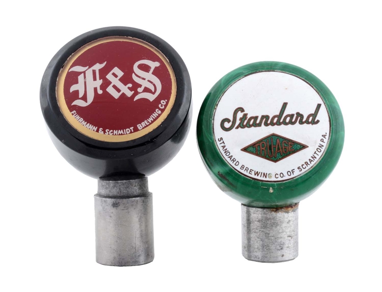LOT OF 2: F & S AND STANDARD BEER TAP KNOBS. 