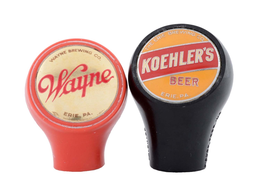 LOT OF 2: KOEHLERS & WAYNE BEER TAP KNOBS. 