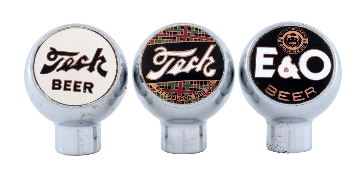 LOT OF 3: PITTSBURGH BREWING CO. TAP KNOBS.