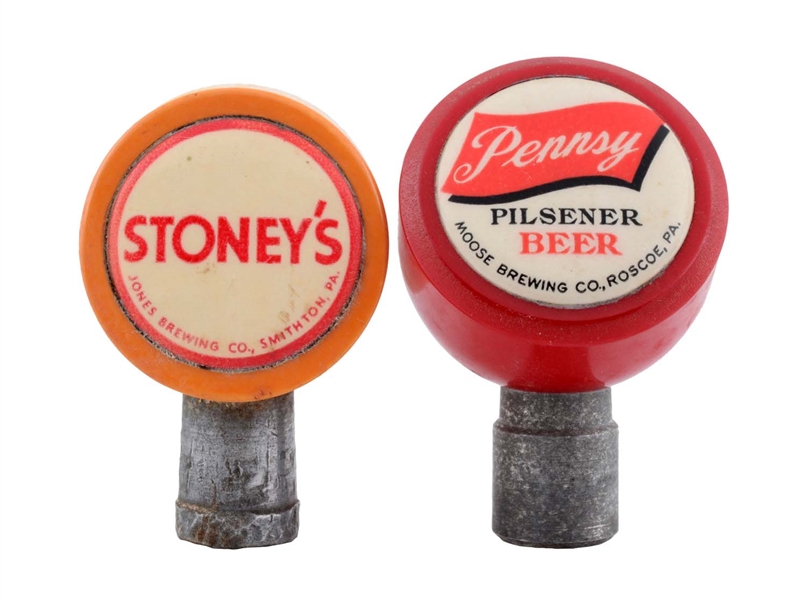 LOT OF 2: PENNSY & STONEYS BEER TAP KNOBS.