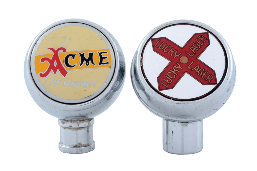 LOT OF 2: ACME & LUCKY LAGER BEER TAP KNOBS. 