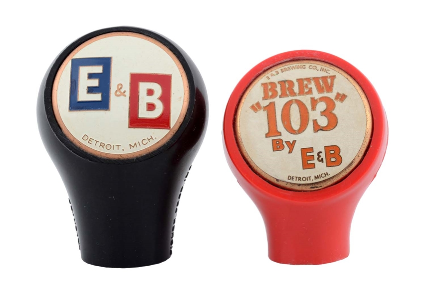 LOT OF 2: E & B BEER TAP KNOBS. 