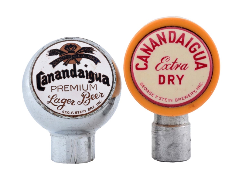 LOT OF 2: CANANDAIGUA BEER TAP KNOBS.