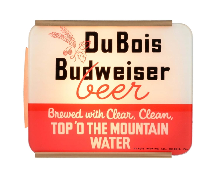 DUBOIS BUDWEISER BEER REVERSE GLASS LIGHT UP SIGN. 