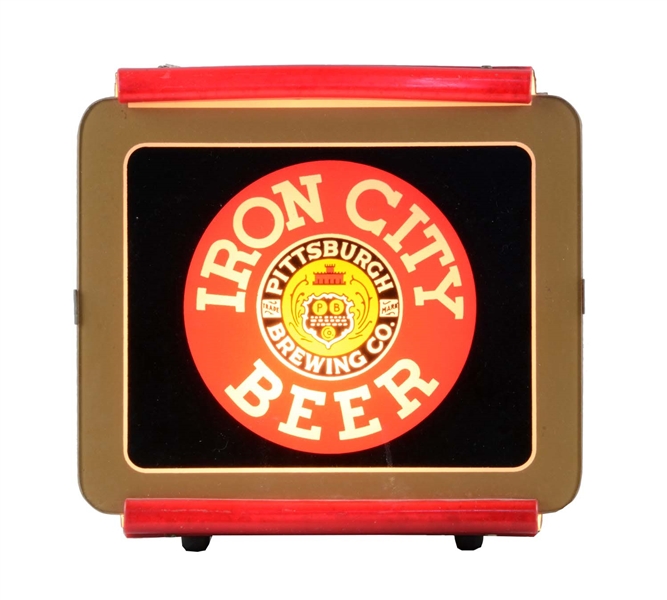 IRON CITY BEER REVERSE GLASS LIGHT-UP SIGN.