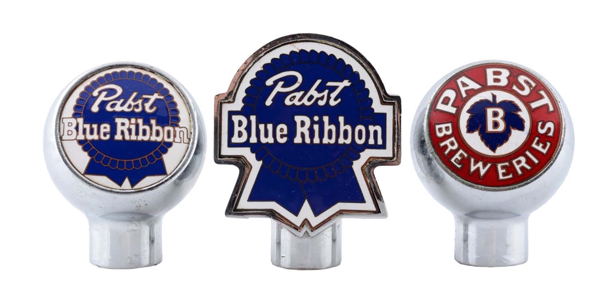LOT OF 3: PABST BLUE RIBBON BEER TAP KNOBS.