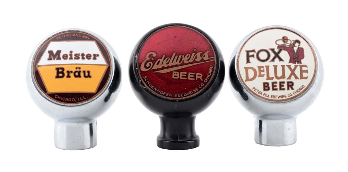 LOT OF 3: CHICAGO BREWERIES TAP KNOBS.