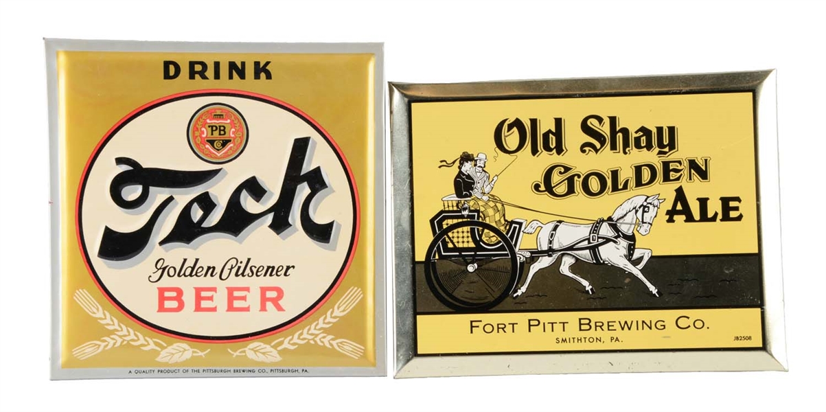 LOT OF 2: TECK BEER & OLD SHAY GOLDEN ALE SIGNS. 
