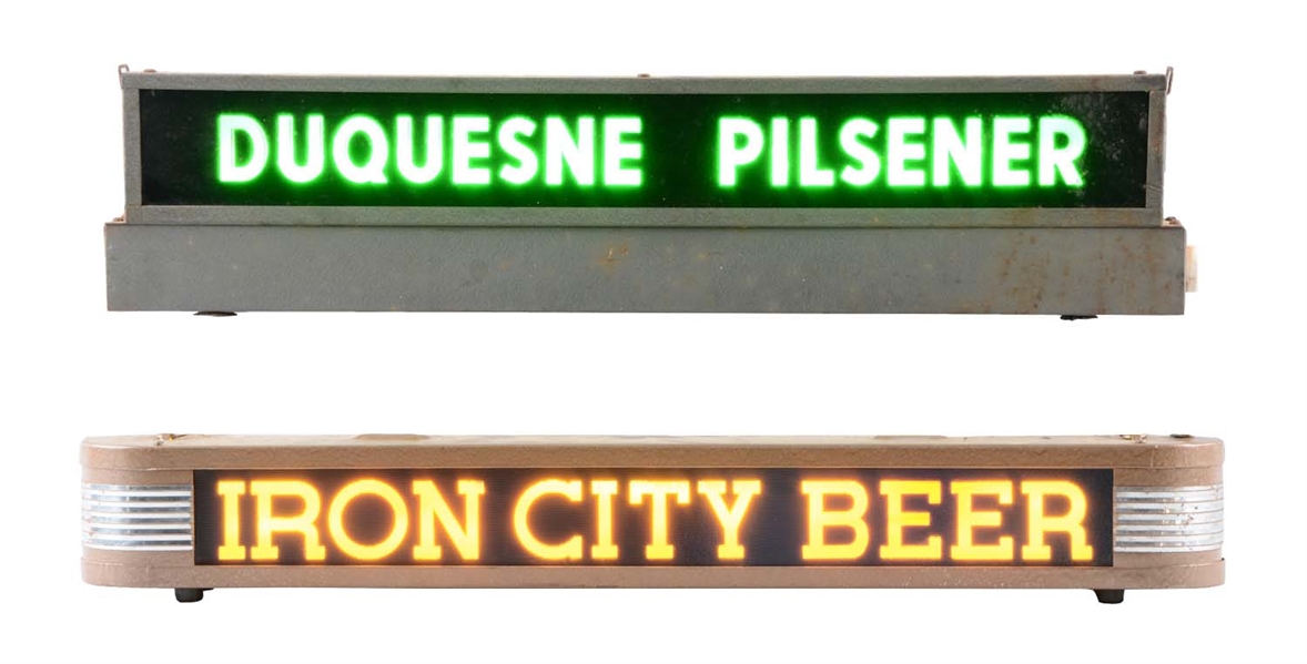 LOT OF 2: IRON CITY & DUQUESNE PILSENER LIGHT UP SIGNS. 