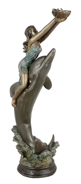 WOMAN WITH DOLPHIN BRONZE FOUNTAIN. 