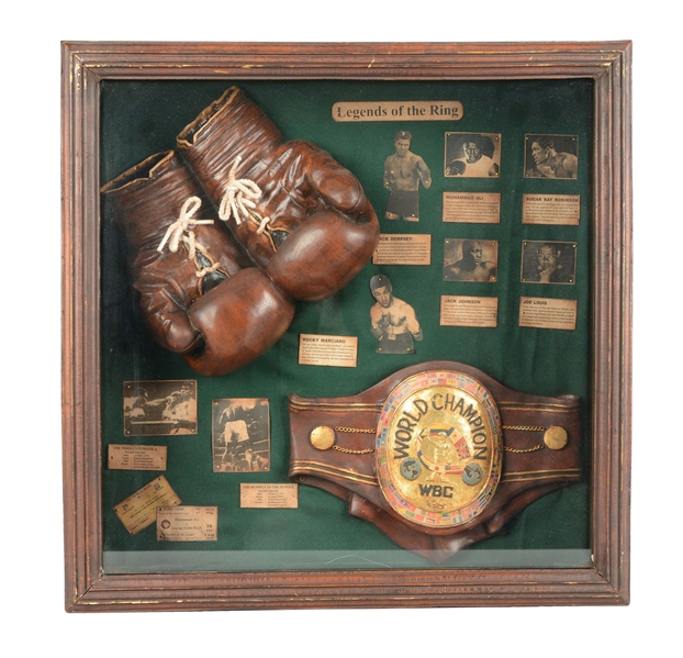 BOXING MEMORABILIA SHADOW BOX. 