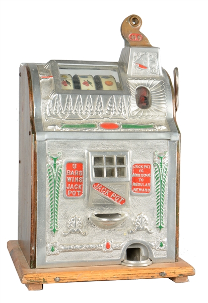 **10¢ MILLS/ROBERTS NOVELTY CO. IMPROVED JACKPOT LONG FRONT SLOT MACHINE.