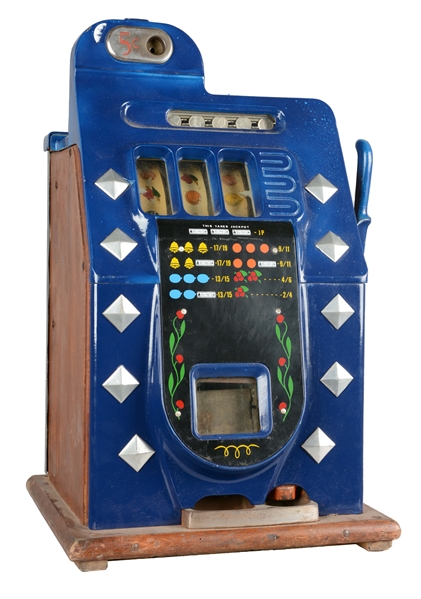  **5¢ MILLS CHROME "DIAMOND FRONT" SLOT MACHINE. 