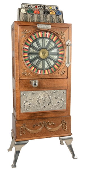 **5¢ PRE-CAILLE PUCK FLOOR WHEEL UPRIGHT SLOT MACHINE.