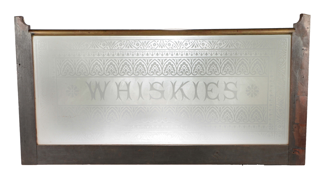 ETCHED GLASS "WHISKIES" SIGN. 
