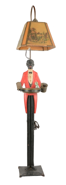 FIGURAL CAST IRON BUTLER SMOKING STAND LAMP. 