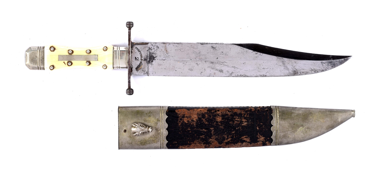 IVORY HANDLED CLIP POINT BOWIE KNIFE BYBENGLISH & HUBERS, PHILADELPHIA. 