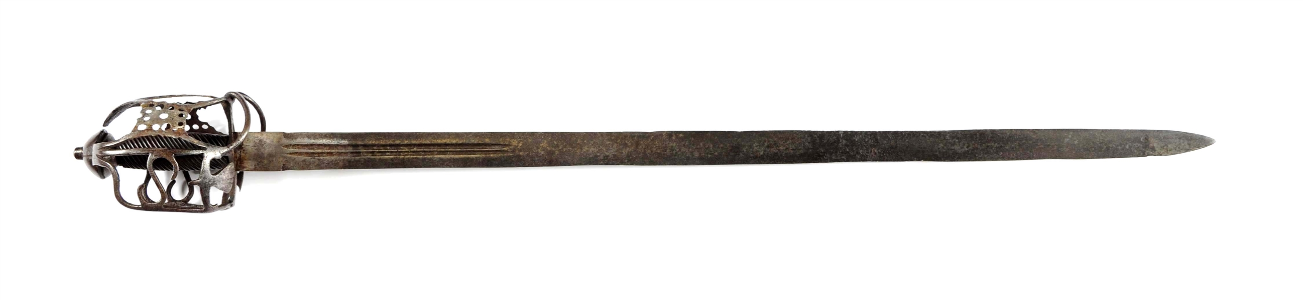 17TH CENTURY SCOTTISH BASKET HILT SWORD.