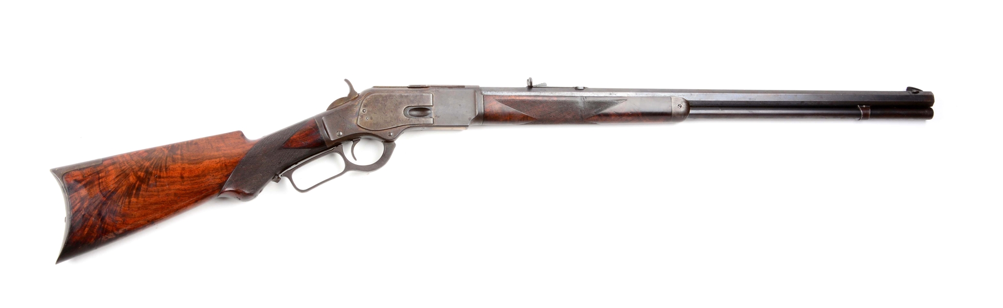 (A) WINCHESTER MODEL 1873 DELUXE LEVER ACTION .44 RIFLE.